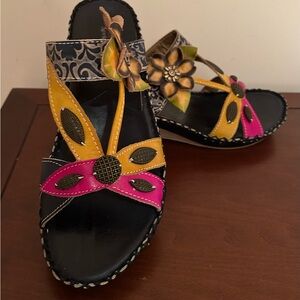 Spring Step Yellow and Pink Floral Sandals